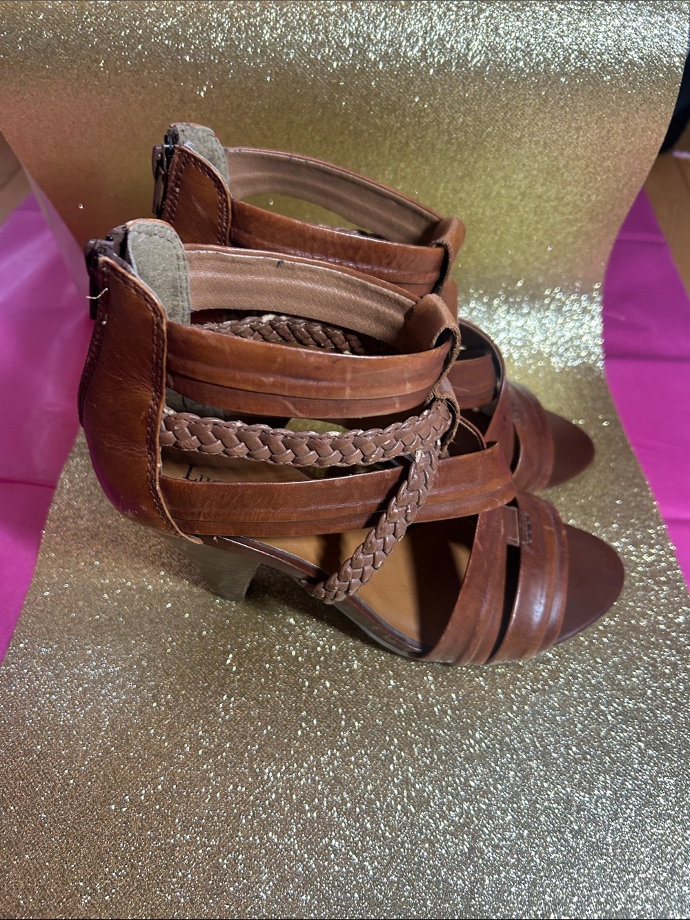 Braided Strappy Tan Heel Sandals for Women